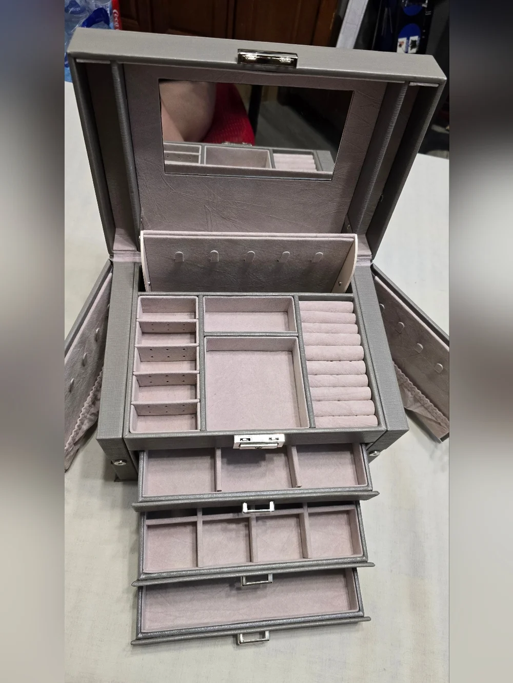 Gray Jewelry Organizer Box with Mirror - Brand Unspecified